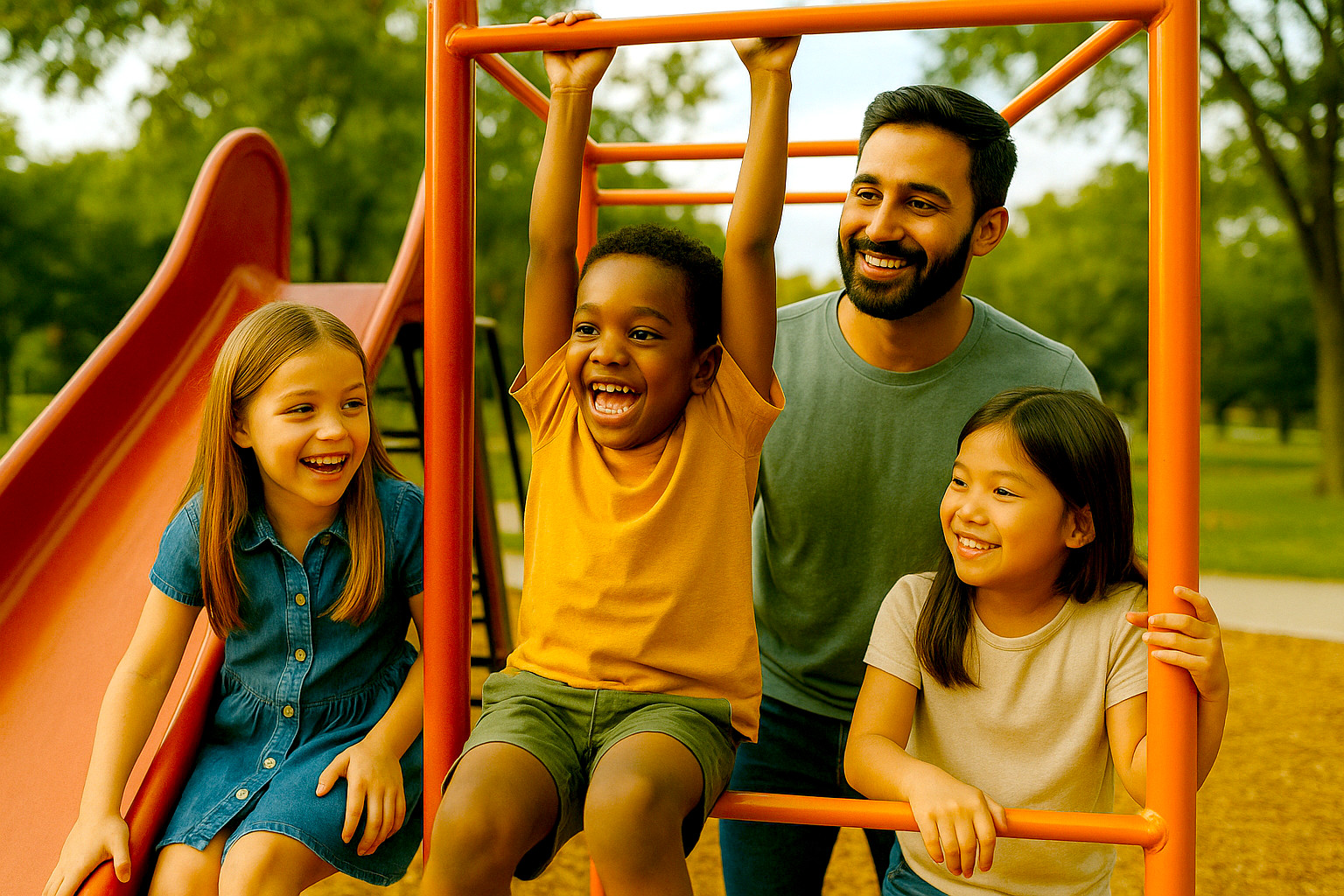 Happy family moments and kids playing
